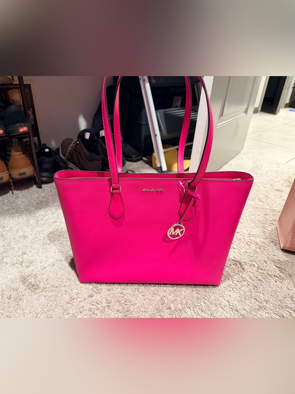 Michael Kors Saffiano Tote in Bright Pink with Gold Hardware